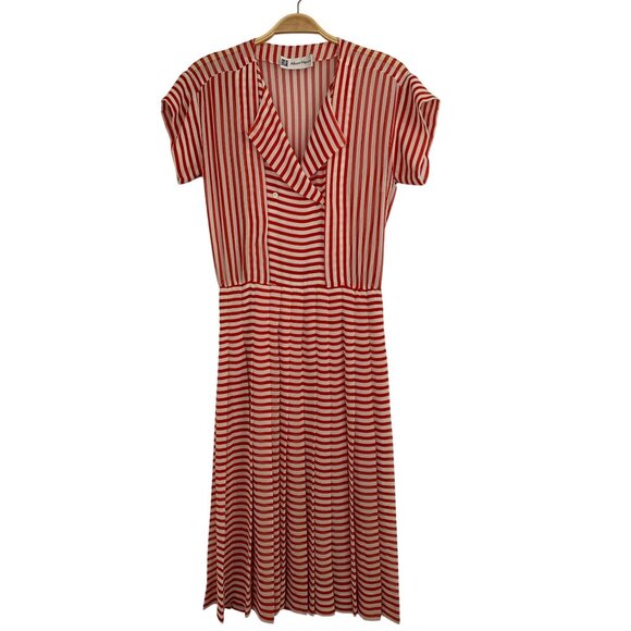 Vintage 80s Albert Nipon Red Striped Nautical Size 6 Dress RD10708 USA - Picture 2 of 12